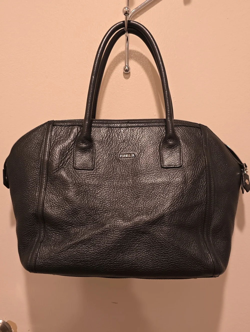 Furla Black Pebbled Leather Satchel